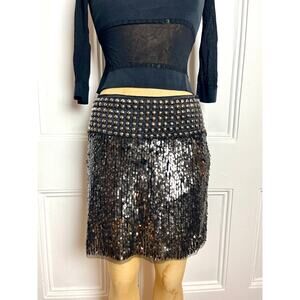 Aqua Lux Party Straight skirt with grey sequins and silver studs Glamour Festive